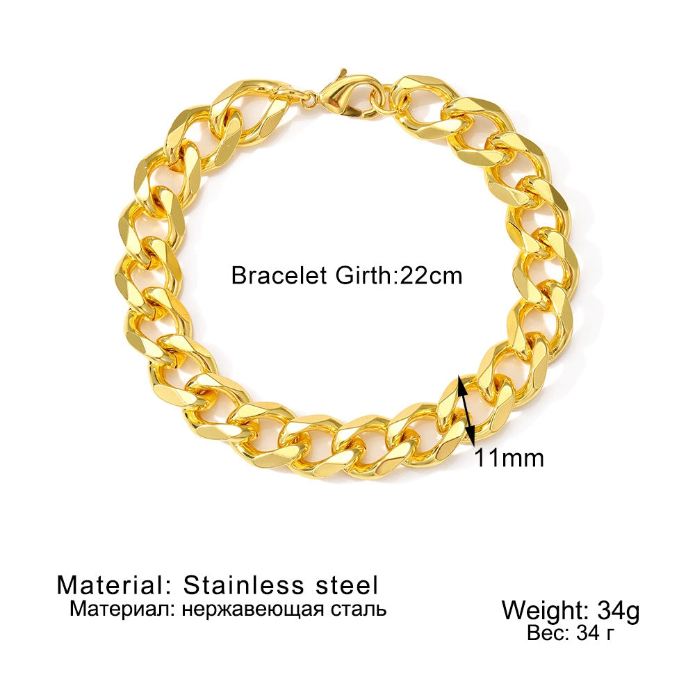 Hip-Hop Cuban Link Stainless Steel Men's Bracelet with Lobster Clasp - Multiple Widths Available