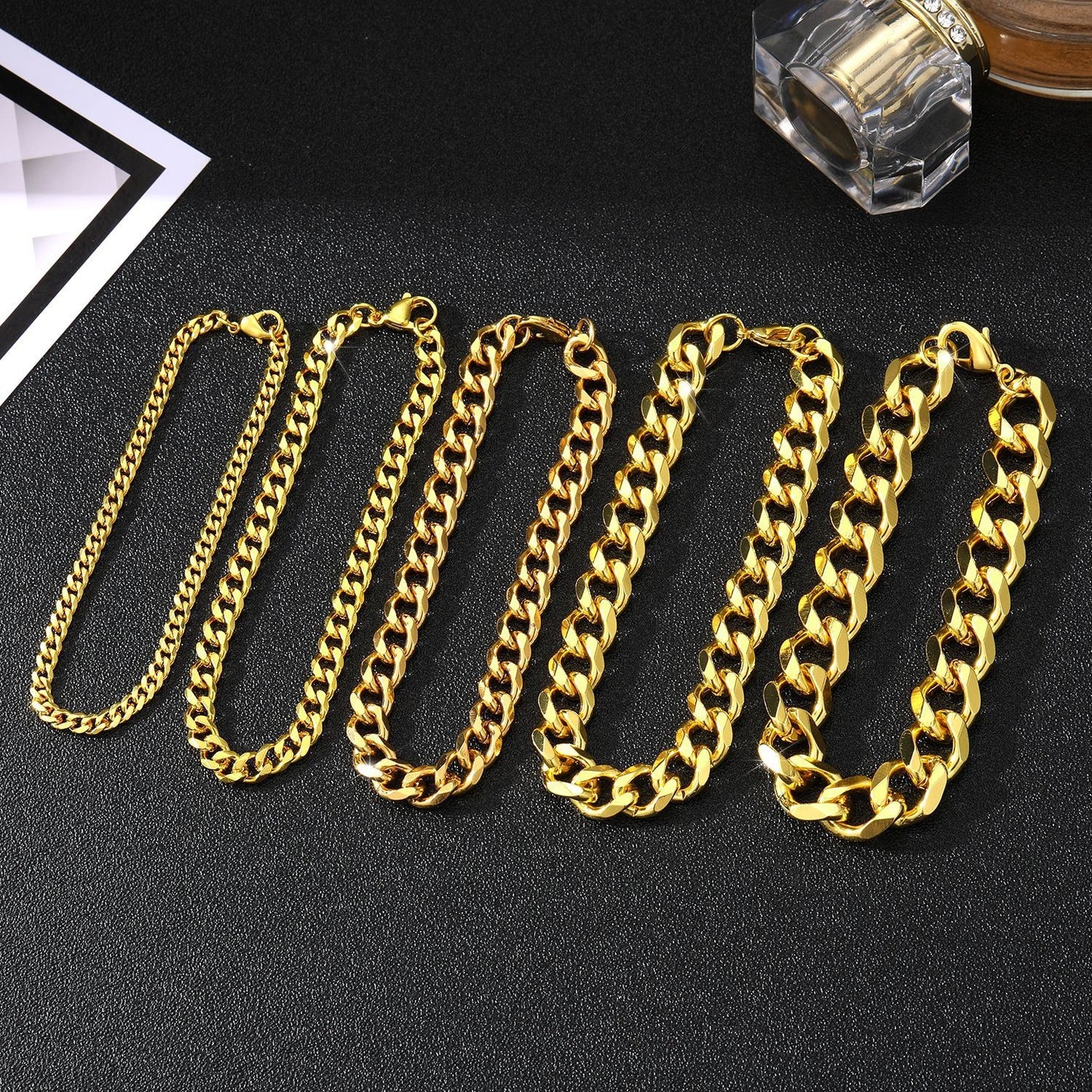 Hip-Hop Cuban Link Stainless Steel Men's Bracelet with Lobster Clasp - Multiple Widths Available