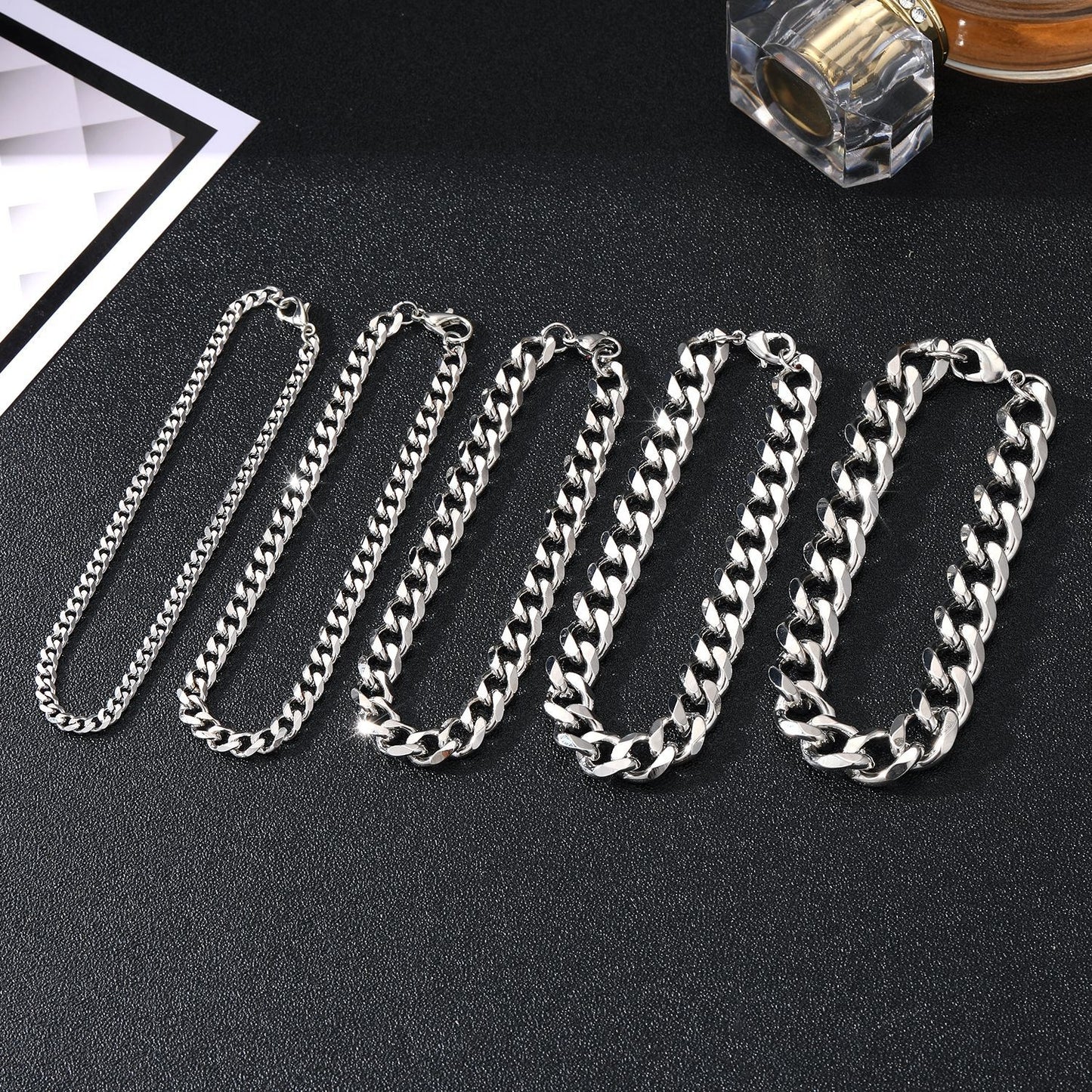 Hip-Hop Cuban Link Stainless Steel Men's Bracelet with Lobster Clasp - Multiple Widths Available