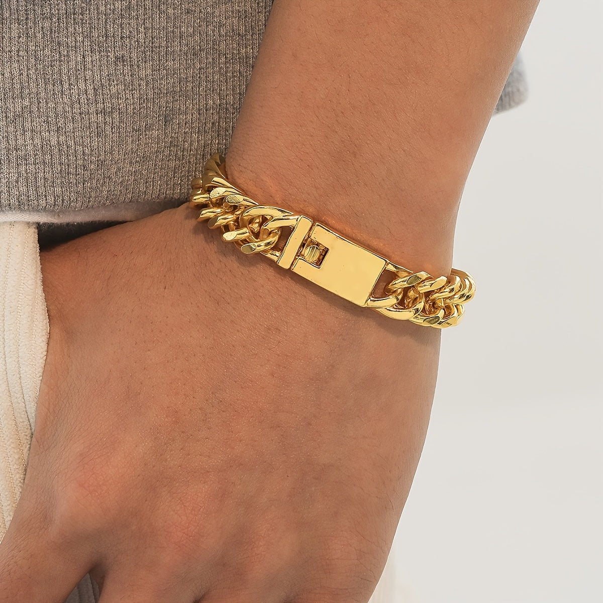 Hip-Hop Geometric Double-Row Cuban Chain Men's Bracelet