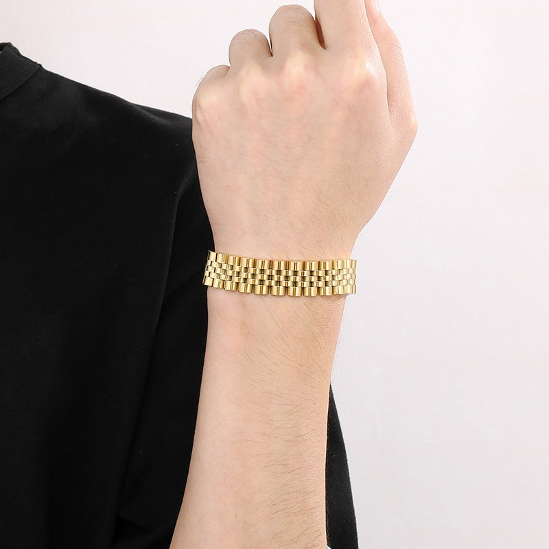 18K Gold Plated Stainless Steel Men's Adjustable Bracelet Watchband
