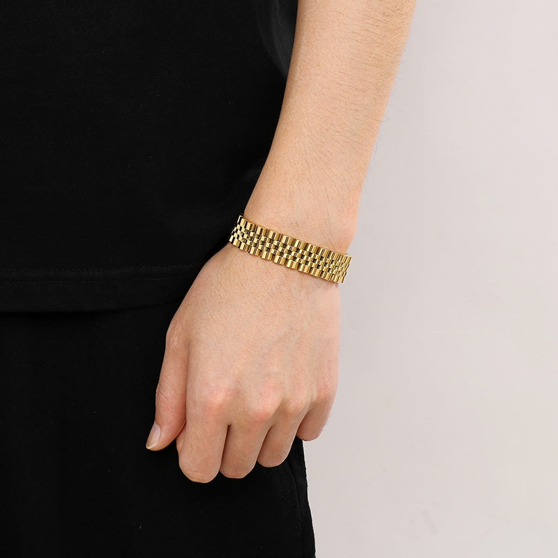 18K Gold Plated Stainless Steel Men's Adjustable Bracelet Watchband
