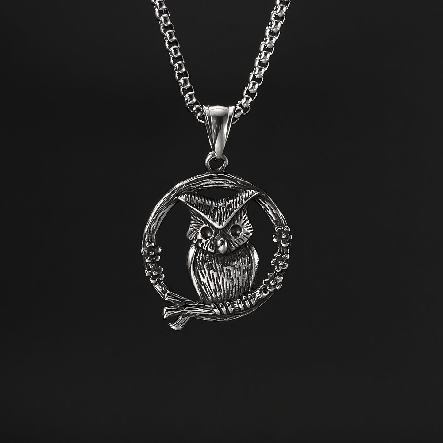 Hip-Hop Vintage Owl Stainless Steel Men's Pendant Necklace