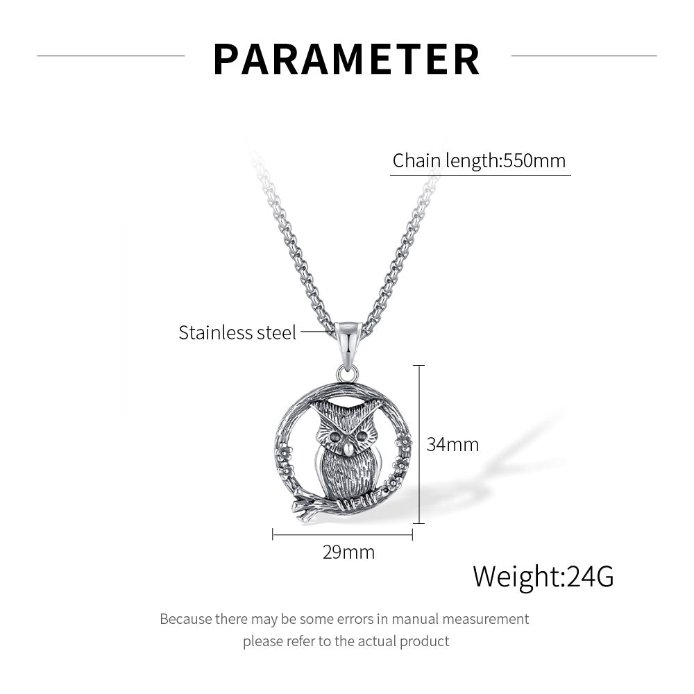 Hip-Hop Vintage Owl Stainless Steel Men's Pendant Necklace