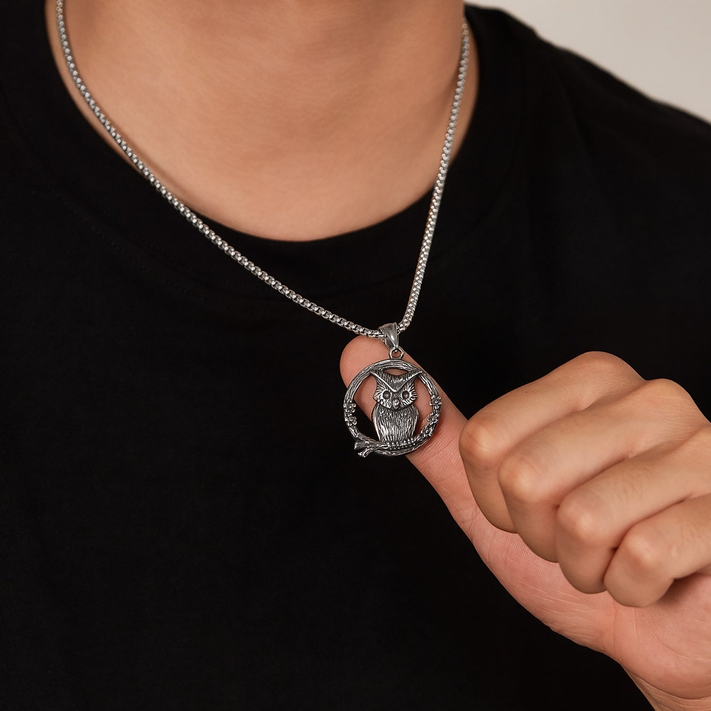 Hip-Hop Vintage Owl Stainless Steel Men's Pendant Necklace