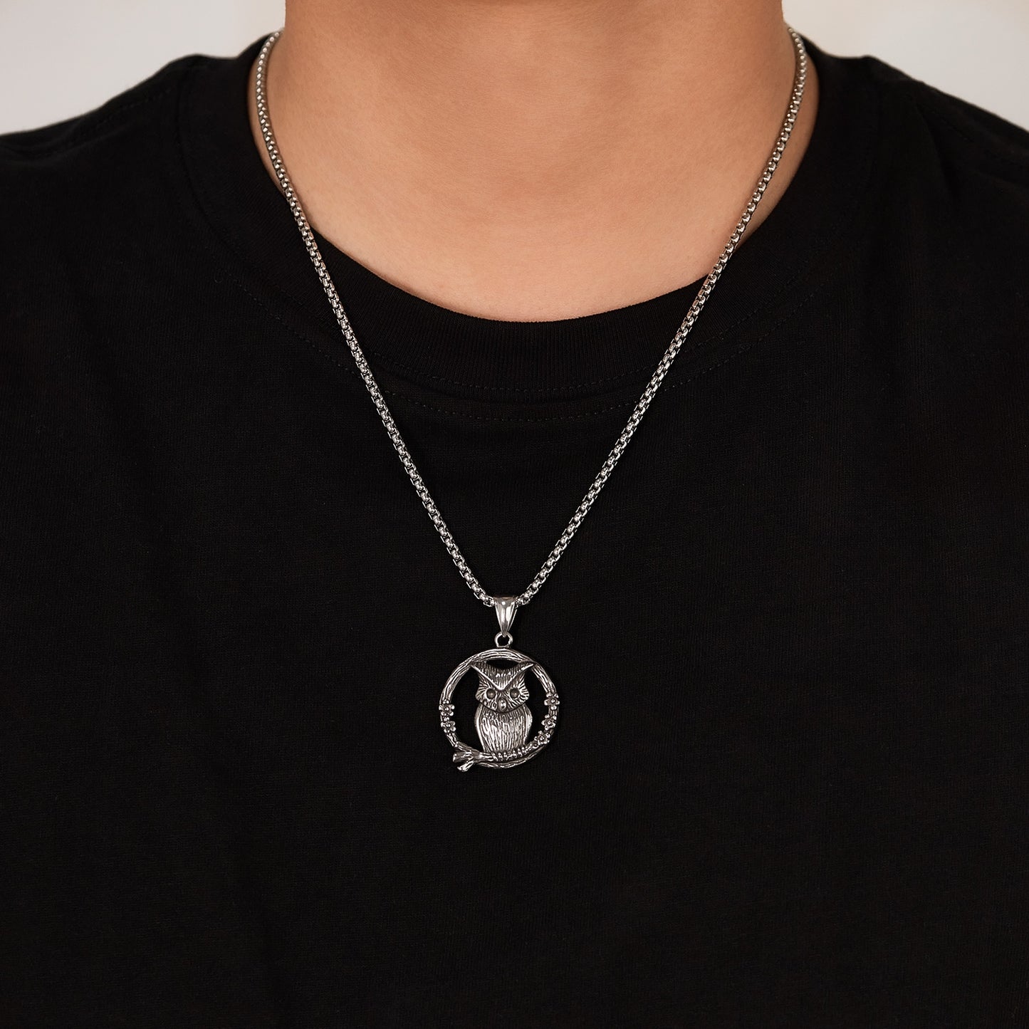 Hip-Hop Vintage Owl Stainless Steel Men's Pendant Necklace