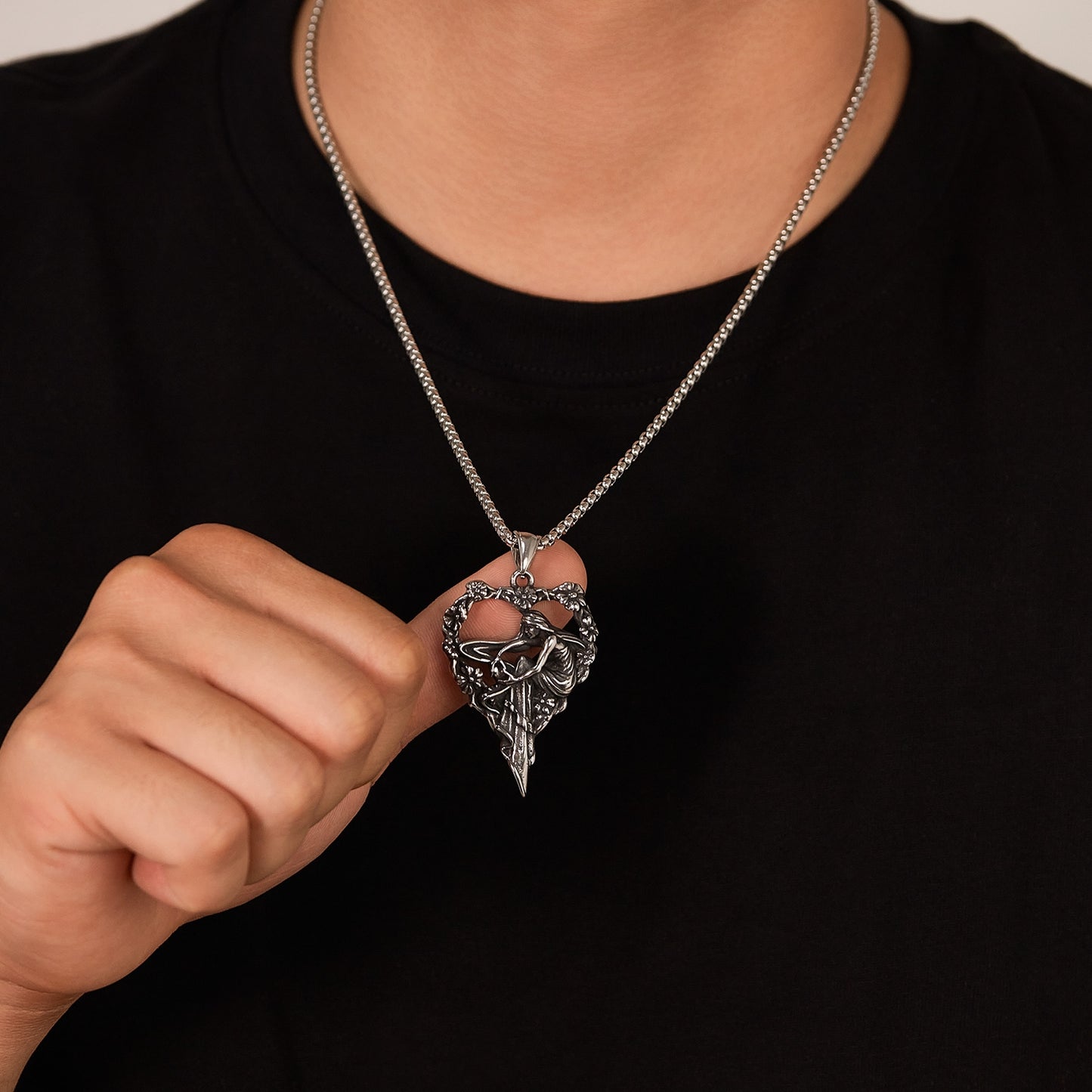 Hip-Hop Vintage Human Heart Stainless Steel Pendant Necklace for Men
