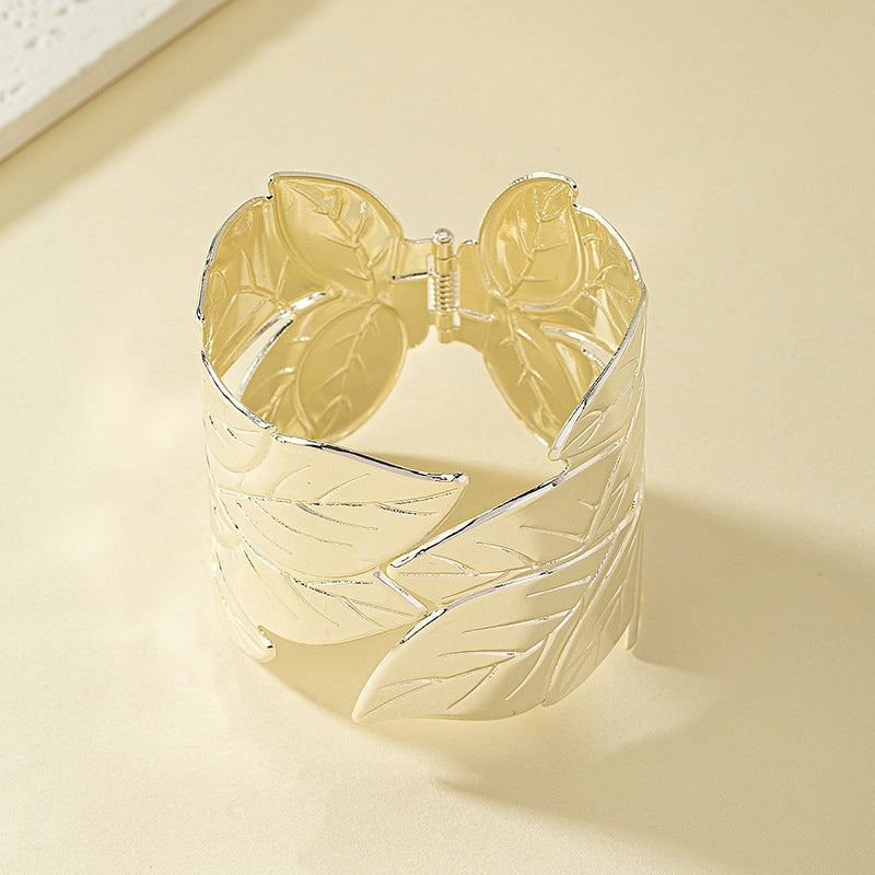 Hip-hop Butterfly Gold Plated Leaf Design Women's Open Bangle Bracelet