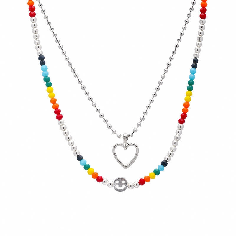 Hip-hop Heart Smile Face Acrylic Beaded Layered Necklace