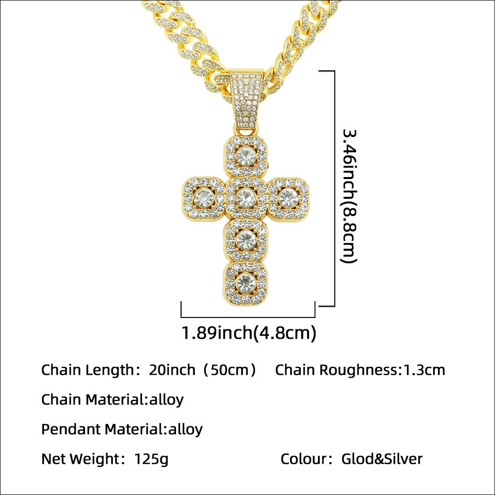 Hip-hop Cross Rhinestone Men's Pendant Necklace with Cuban Chain