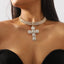 Hip-hop Rhinestone Cross Pendant Choker Necklace for Women