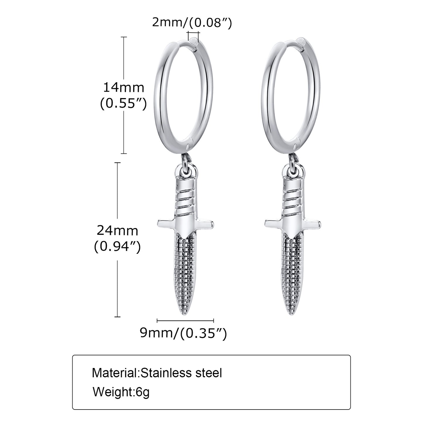 Hip-hop Stainless Steel Dagger Hoop Earring