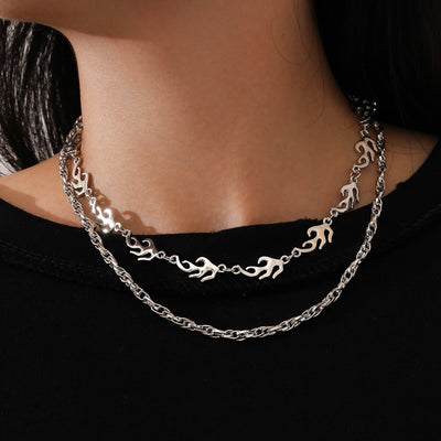 Hip-hop Flame Multi-layer Alloy Necklace Set