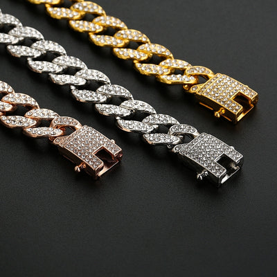 Hip-hop Geometric Alloy Rhinestone Cuban Chain Men's Bracelet