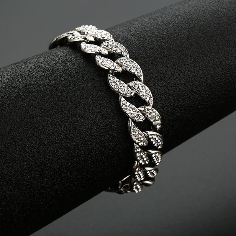 Hip-hop Geometric Alloy Rhinestone Cuban Chain Men's Bracelet