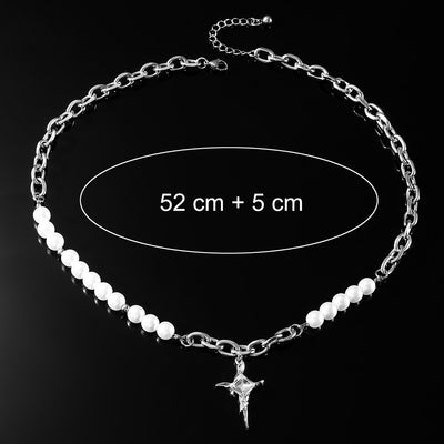 Hip-hop Geometric Pearl Rhinestone Cross Necklace for Men and Women