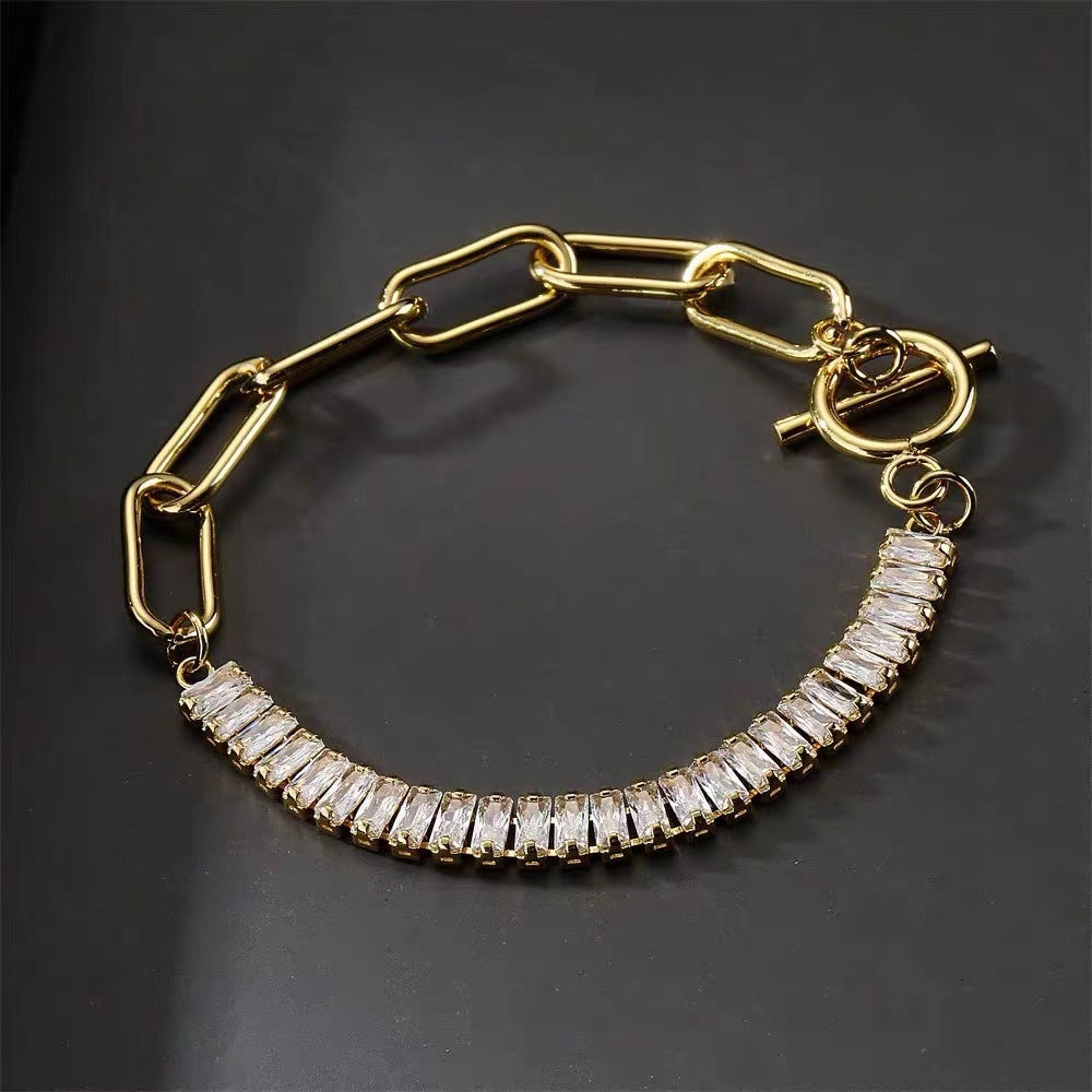 Hip-hop Geometric Zircon Copper Plated Bracelet