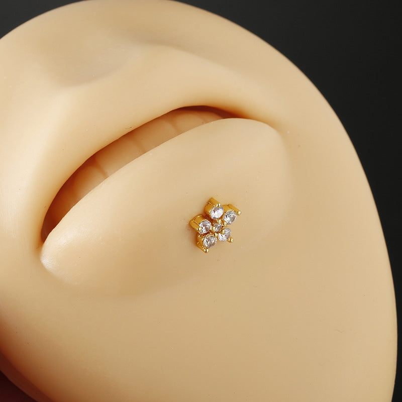 Hip-hop Geometric Flower Zircon Stainless Steel Lip and Ear Piercing Studs