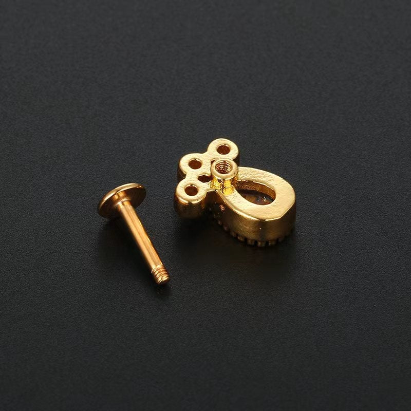 Hip-hop Geometric Flower Zircon Stainless Steel Lip and Ear Piercing Studs