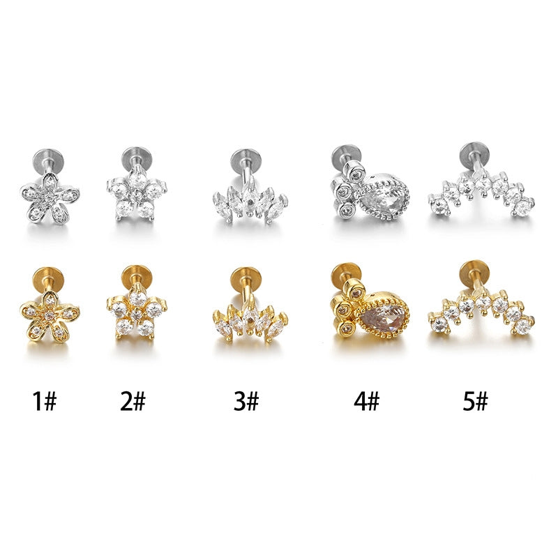 Hip-hop Geometric Flower Zircon Stainless Steel Lip and Ear Piercing Studs
