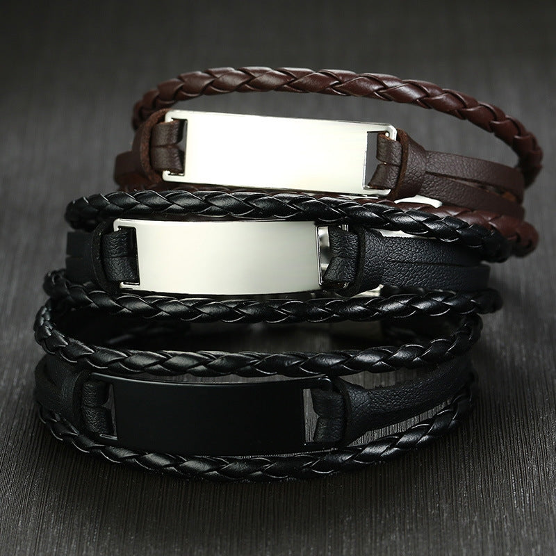 Hip-hop Geometric PU Leather Multi-layer Braided Men's Bracelet