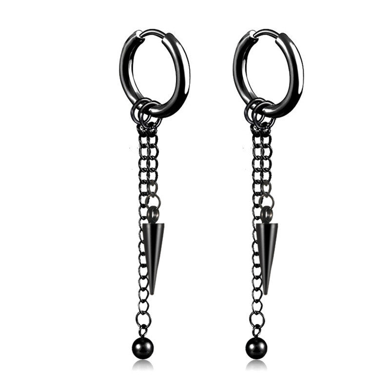 Hip-hop Geometric Stainless Steel Tassel Chain Earrings for Men and Women