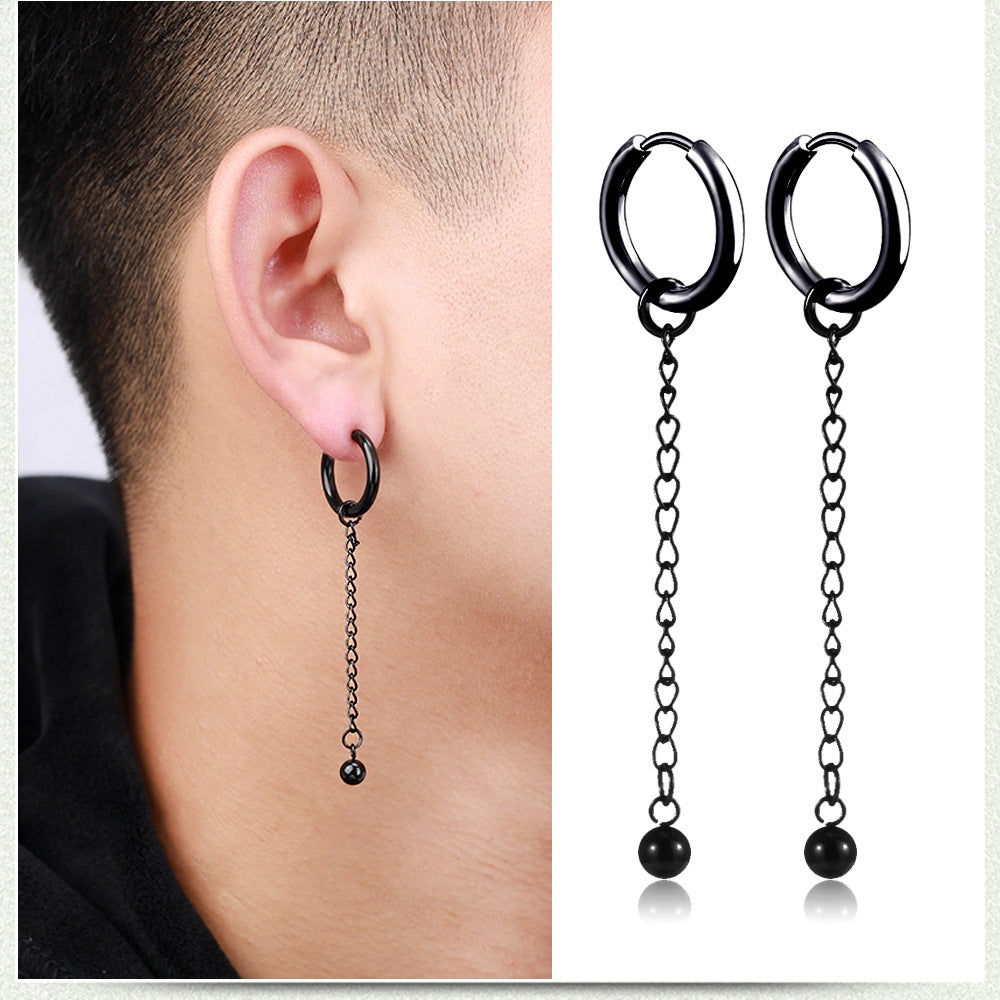 Hip-hop Geometric Stainless Steel Tassel Chain Earrings for Men and Women