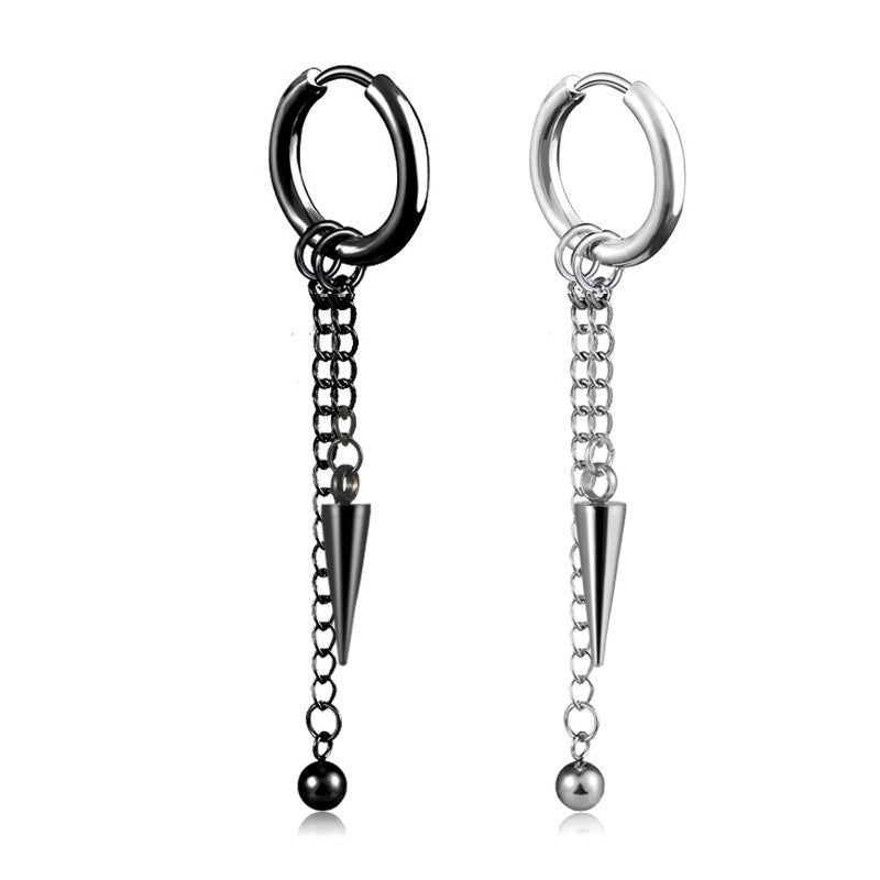 Hip-hop Geometric Stainless Steel Tassel Chain Earrings for Men and Women