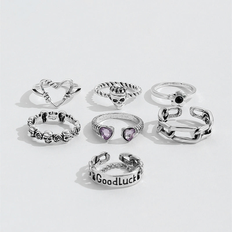 Hip-hop Heart Shape Rose Skull Rhinestone Adjustable Ring for Men