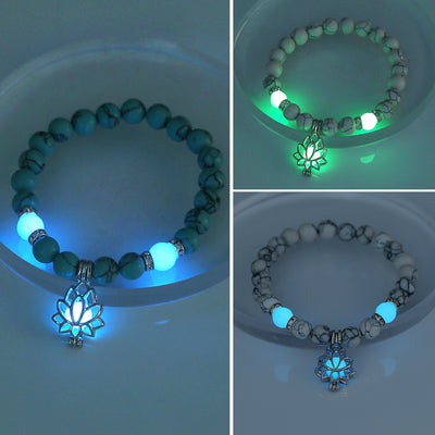 Luminous Lotus Zircon Beaded Yoga Bracelet with White Turquoise