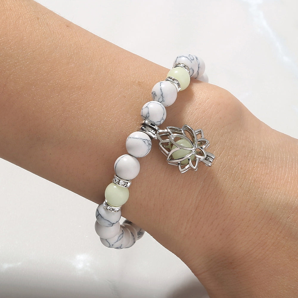 Luminous Lotus Zircon Beaded Yoga Bracelet with White Turquoise