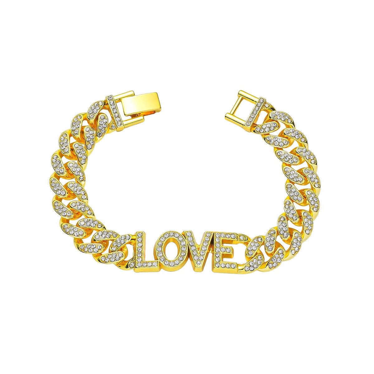 Hip-Hop Love Rhinestone Inlay Cuban Chain Men's Bracelet