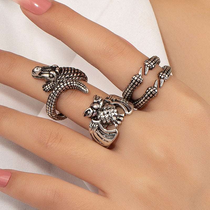 Hip-hop Punk Owl and Eagle Claw Alloy Unisex Ring Set