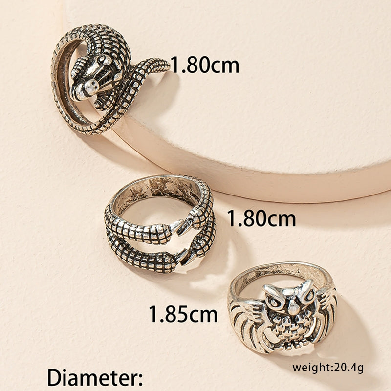 Hip-hop Punk Owl and Eagle Claw Alloy Unisex Ring Set