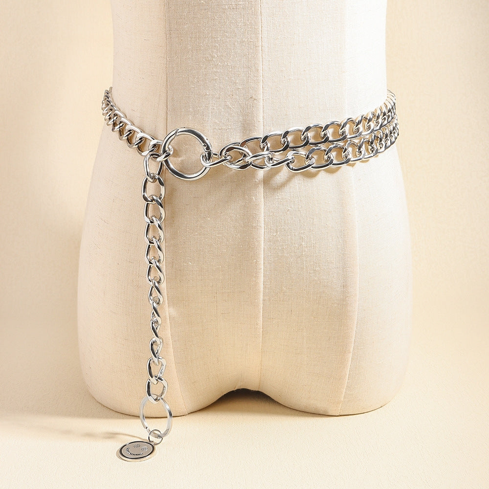 Hip-hop Punk Smiley Face Double Layer Metal Chain Belt Accessory