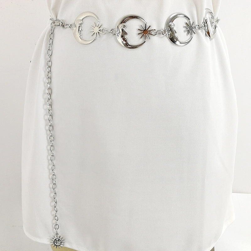 Hip-hop Punk Sun Star Moon Metal Women's Fashion Waist Chain Belt