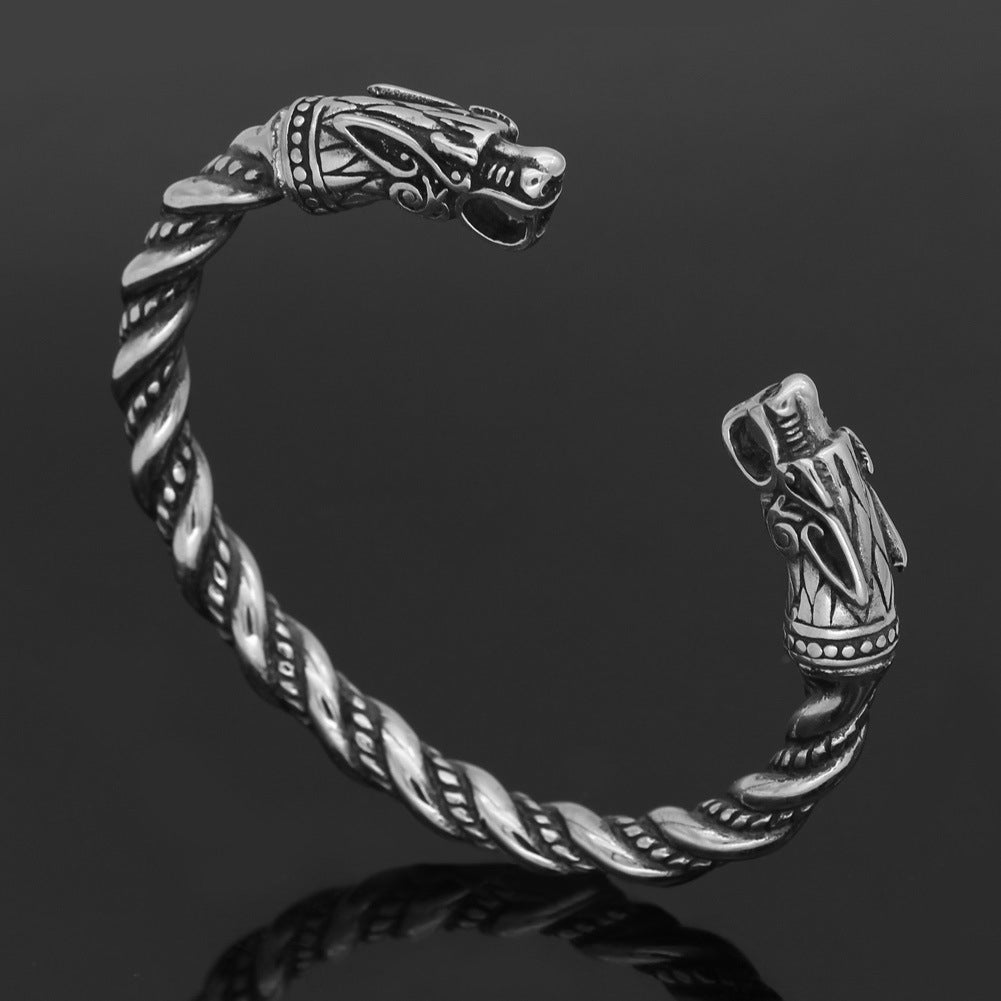 Hip-hop Viking Dragon Stainless Steel Men's Cuff Bracelet