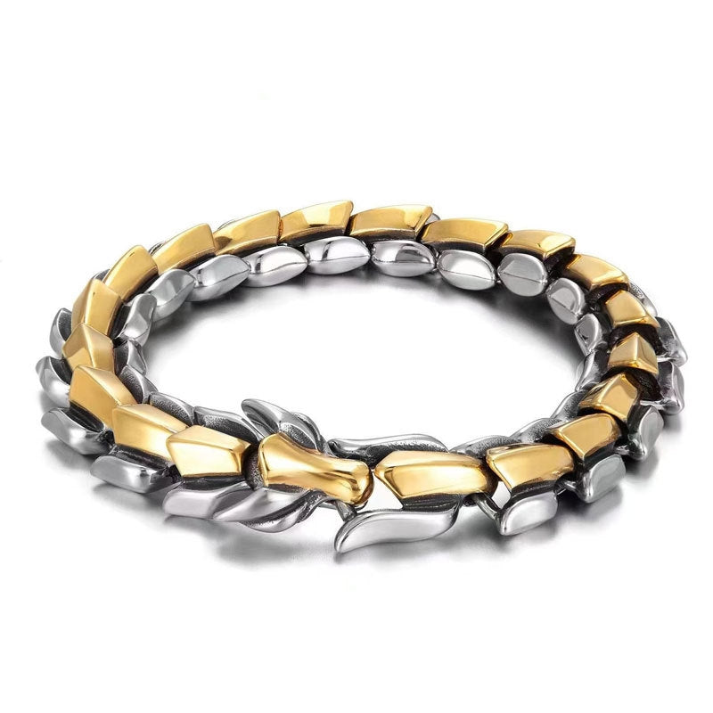 Hip-hop Retro Dragon Alloy Men's Bracelet with Dragon Scale Design