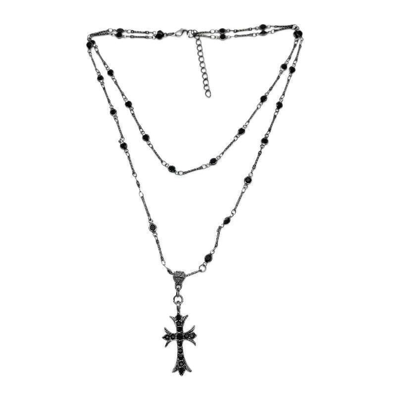 Hip-hop Retro Cross Alloy Inlay Zircon Women's Double Layer Necklaces