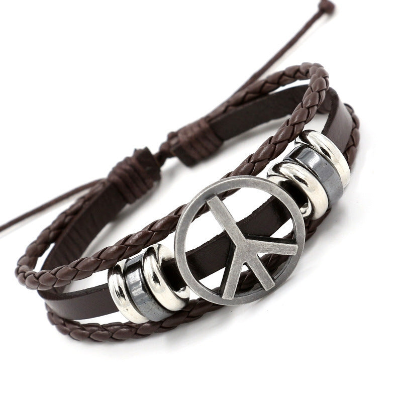 Hip-hop Retro Geometric PU Leather Peace Symbol Unisex Bracelet