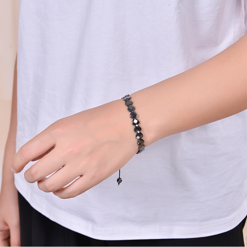 Hip-hop Retro Heart Shape Black Magnet Adjustable Men's Bracelet