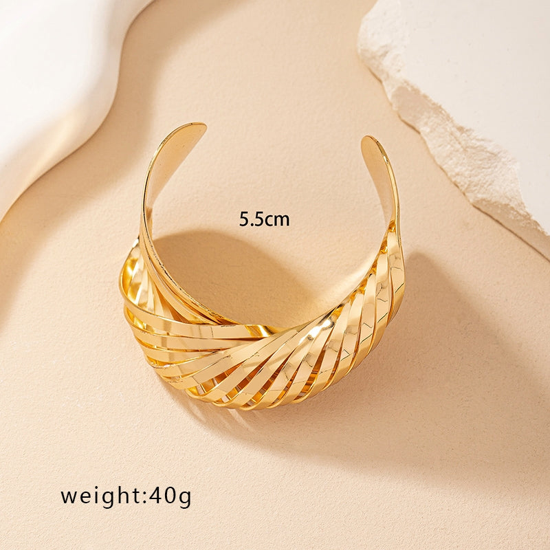 Hip-hop Retro Gold Plated Women's Twisted Open Cuff Bangle