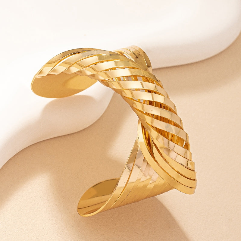 Hip-hop Retro Gold Plated Women's Twisted Open Cuff Bangle