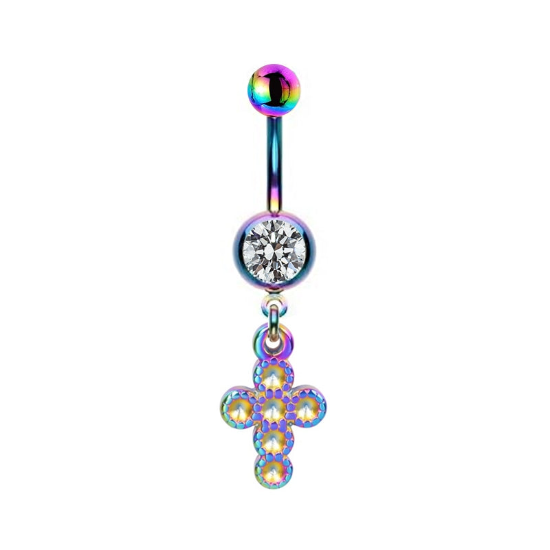 Hip-hop Rock Starry Sky Moon Rhinestone Belly Ring Stainless Steel Alloy White Gold Plated