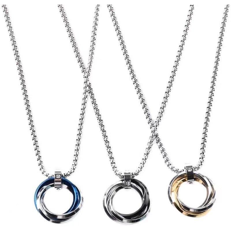 Hip-hop Stainless Steel Triple Ring Pendant Necklace for Men