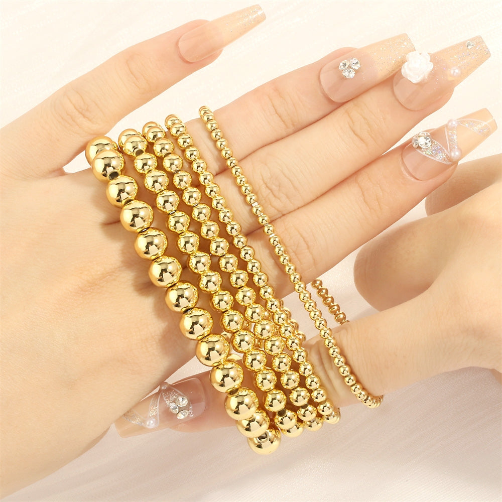 Hip-hop Style 18k Gold Plated Copper Beaded Stretch Bracelet