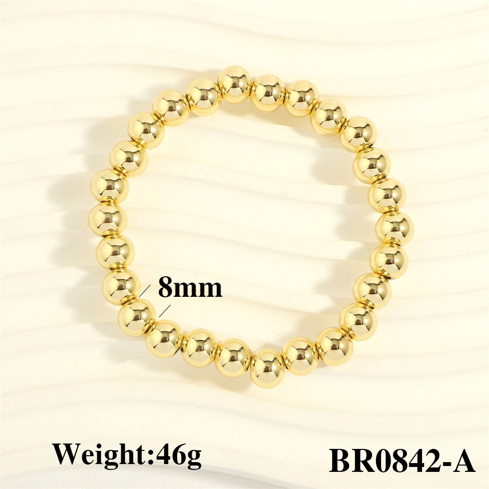 Hip-hop Style 18k Gold Plated Copper Beaded Stretch Bracelet