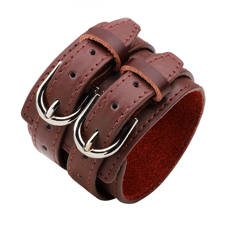 Hip-hop Double-Row Leather Alloy Bangle Bracelet