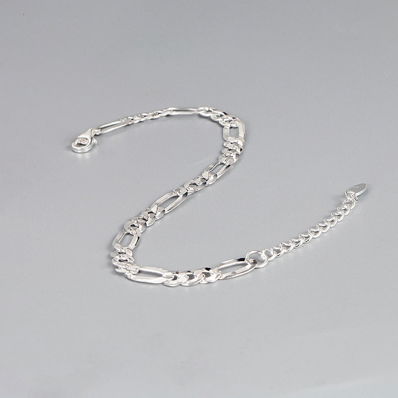 S925 Sterling Silver Figaro Hip Hop Bracelet