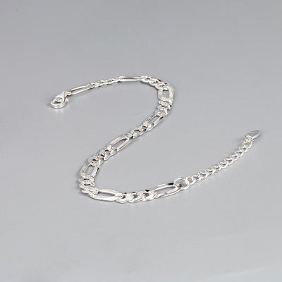 S925 Sterling Silver Figaro Hip Hop Bracelet